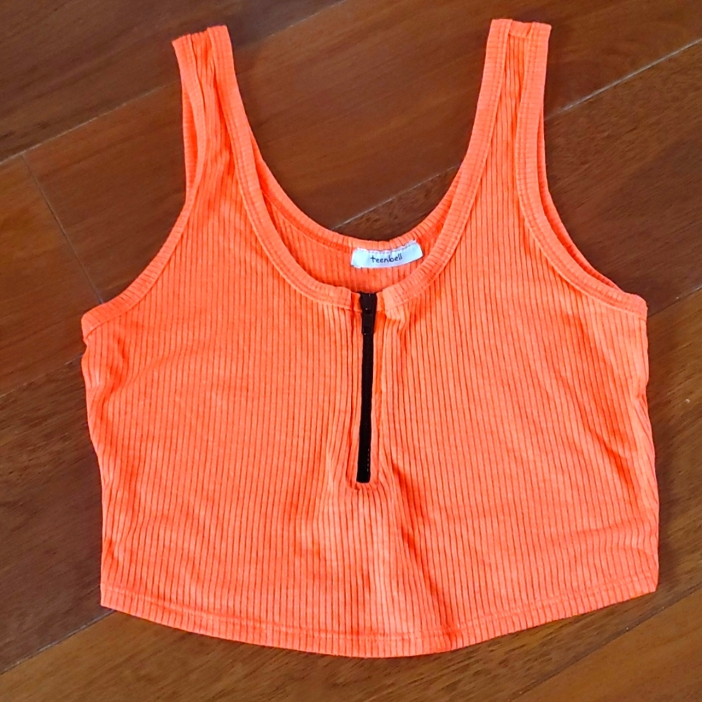 Neon orange crop tank top